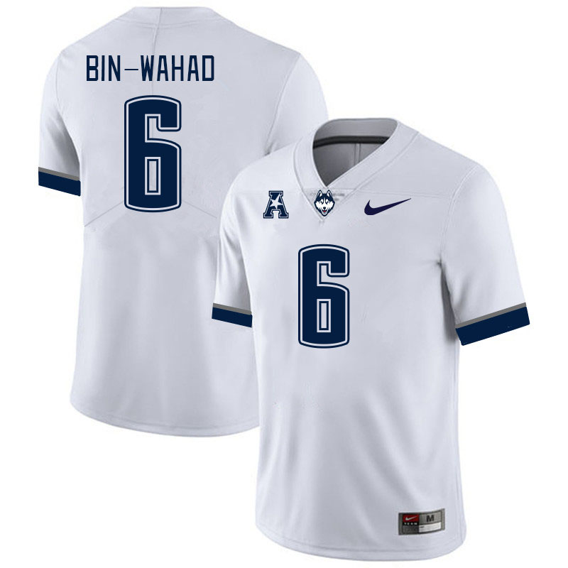 Men #6 Mumu Bin-Wahad Connecticut Huskies College Football Jerseys Stitched Sale-White - Click Image to Close